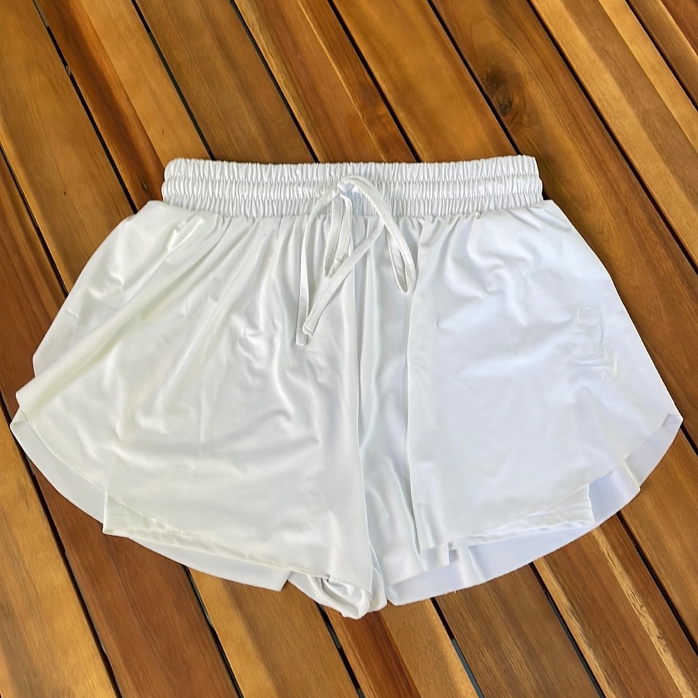 Altar’d State Revival White Athletic Ruffle Shorts with Liner